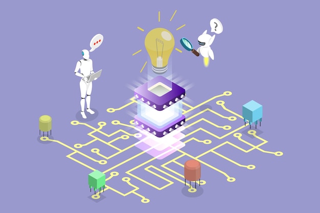3D-isometrische vlakke vectorillustratie van technologische innovatie en uitvinding