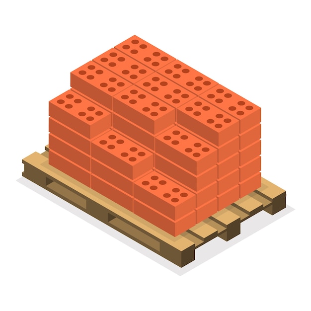 3d-isometrische vlakke vectorverzameling van bouwmaterialen stapel zandstenen bakstenen betonmixer item 7