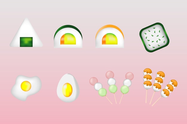 3d Japanese food icon illustration design