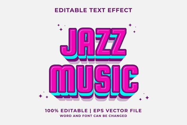 Effetto di testo modificabile del fumetto di musica jazz 3d vettore premium