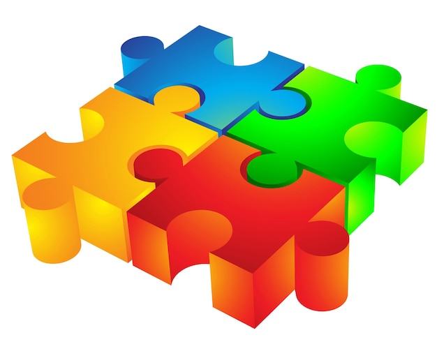 3d jigsaw puzzle icon with blue green yellow and red pieces