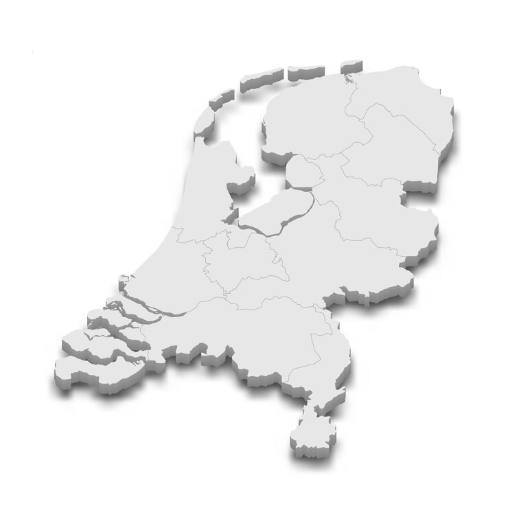 3D-kaart met randen van regio's