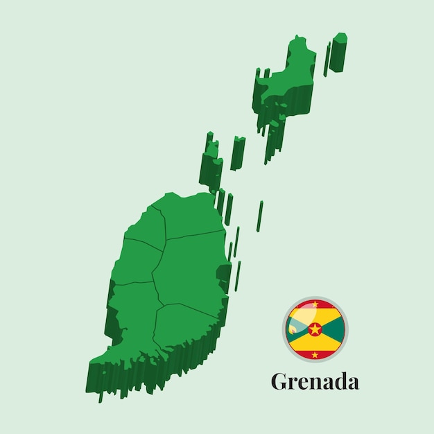 3D-kaart van Grenada Vectorillustratie Stock Foto's Ontwerpen