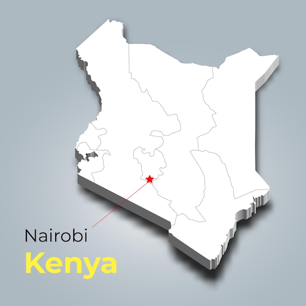 3d-kaart van Kenia met grenzen van regio's en de hoofdstad