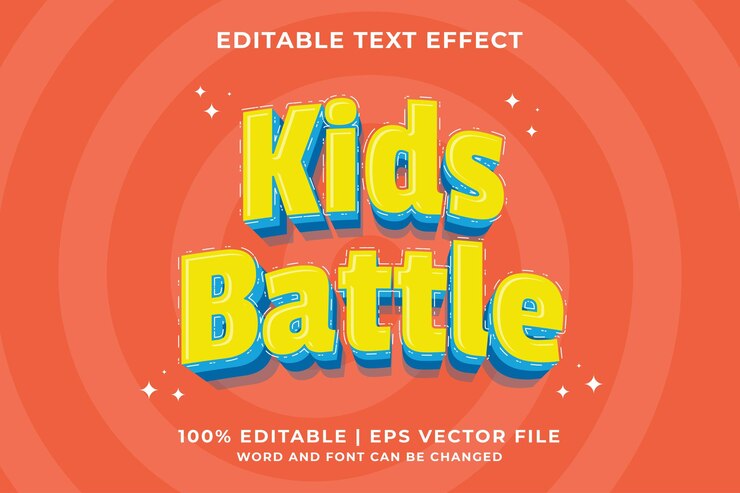 Vector 3d kids battle cartoon editable text effect premium vector