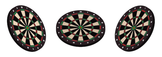 3D-kleur dartboards in verschillende posities Doelapparatuur voor sportwedstrijden Vector