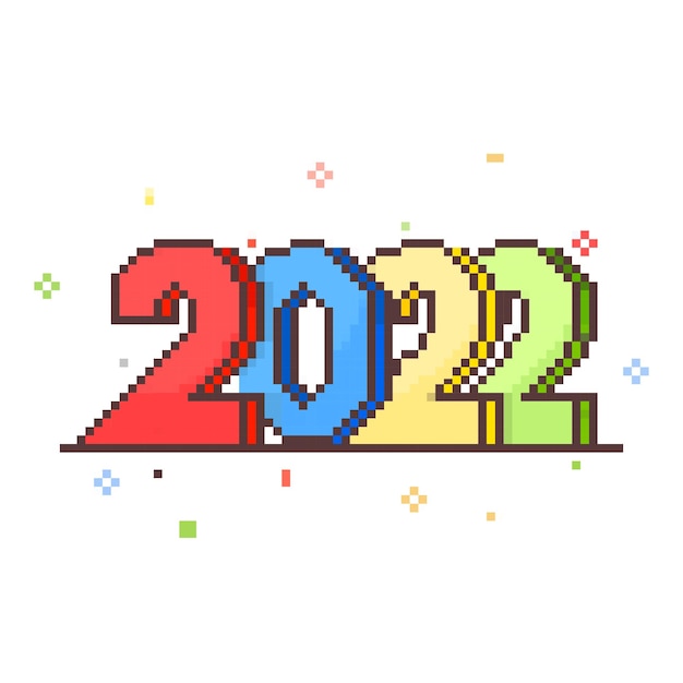 3D Kleurrijke Pixel Art 2022 Nummer Op Witte Achtergrond.