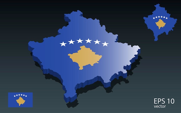 3D Kosovo kaart en vlag 3D vormontwerp Onafhankelijkheidsdag concept Perspectiefweergave Vector
