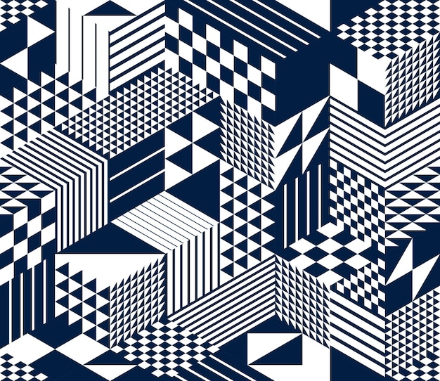 3D kubussen naadloze patroon vector achtergrond, ruit en driehoeken dimensionale blokken, architectuur en constructie, geometrisch ontwerp.
