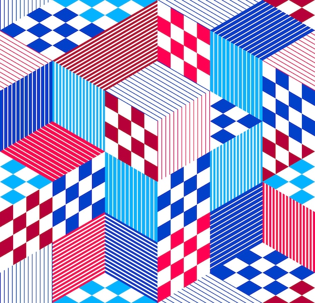3D kubussen naadloze patroon vector achtergrond, ruit en driehoeken dimensionale blokken, architectuur en constructie, geometrisch ontwerp.