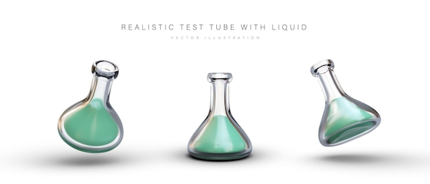 3D laboratory conical flask with liquid Test tube with flat bottom