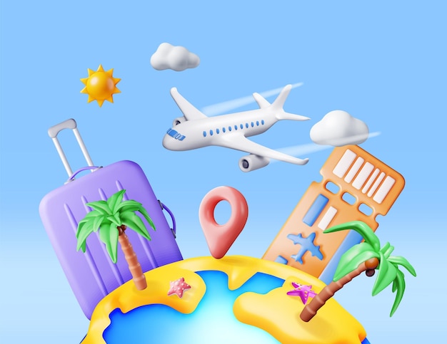 3d landscape of palm on beach airplane ticket bag