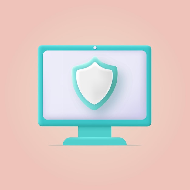 3d laptop computer with security shield icon vector