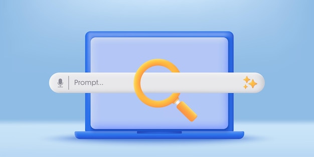 3d laptop with an ai generative bar icon concept of artificial intelligence input prompt as commands for analyzing data and generating idea by ai minimalist cartoon icon modern vector in 3d style