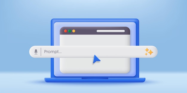 3d laptop with an ai generative bar icon concept of artificial intelligence input prompt as commands for analyzing data and generating idea by ai minimalist cartoon icon modern vector in 3d style