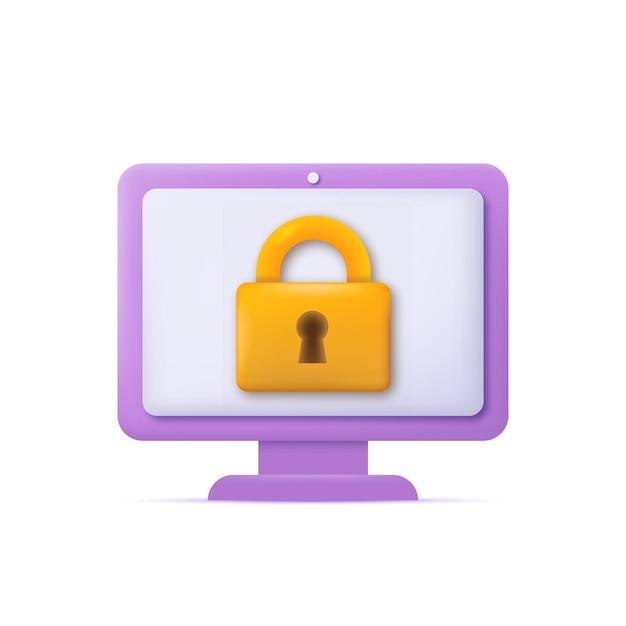 3d laptop with padlock locked security concept Vector