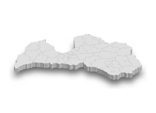 Vector 3d latvia white map with regions isolated