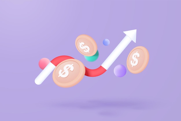 3d лидерство для успешной новой идеи отличный инвестиционный бизнес-график на заднем плане инвестиционное творческое решение с денежной монетой и графической концепцией 3d-векторное финансирование рендеринга на фиолетовом фоне