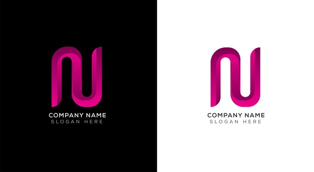 3D letter n logo design with black and white background