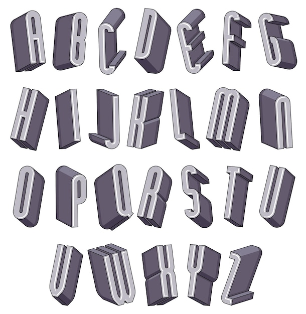3D-lettertype monochroom dimensionaal alfabet