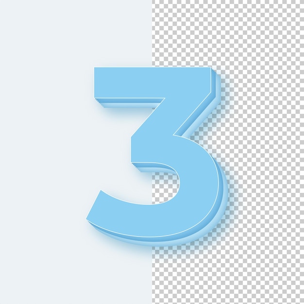 3D lichtblauwe ijstoon Icon nummer 3 met bewerkbare achtergrond