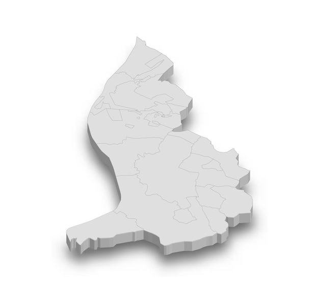 Vector 3d liechtenstein white map with regions isolated