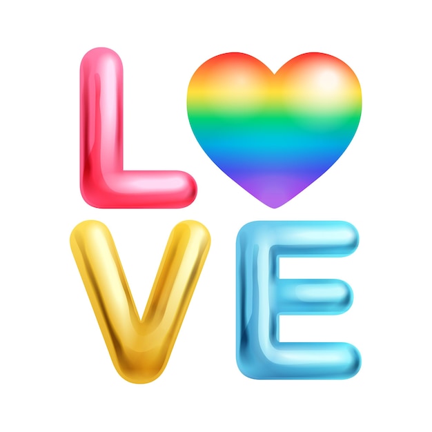 Vector 3d liefde regenboog belettering kunst illustratie