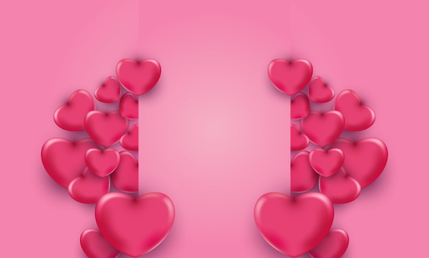 Vector 3d liefdesbriefkaartontwerp voor valentijn met roze achtergrond