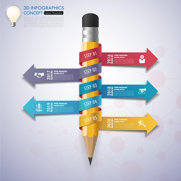 3d light bulb timeline infographics with icons set vector illustration.