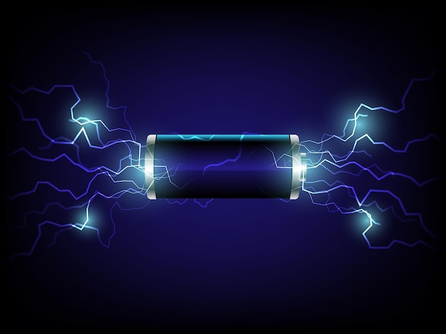 3D lightning battery vector design illustration LiIon AA cell battery in dark blue background
