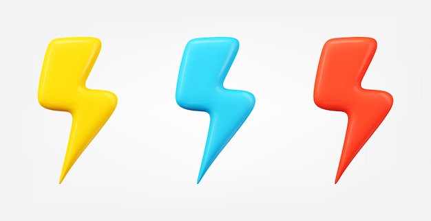 3d lightning bolt symbol realistic thunderbolt vector icon set illustration in cartoon minimal style