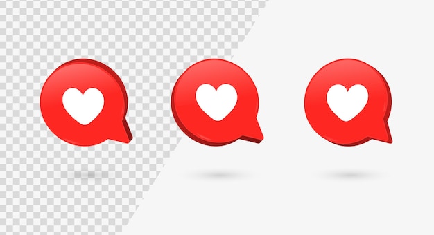 3d like love icon in modern glossy speech bubble for social media notifications icons