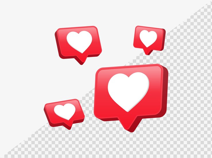 Vector 3d like love icon in red speech bubble or set of heart likes symbols with notification icons bubbles