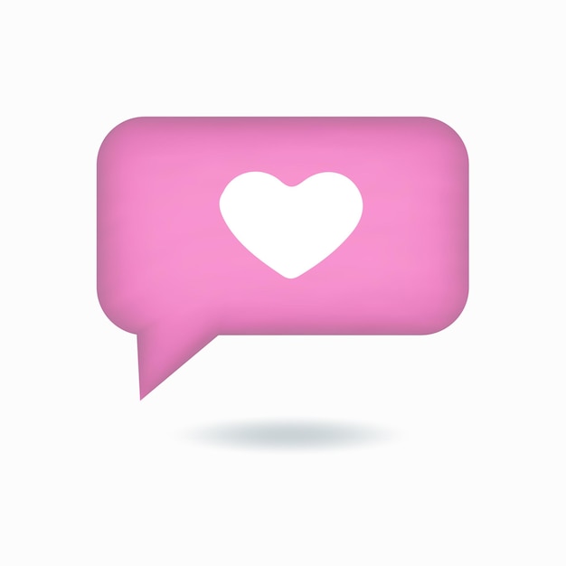 3d like vector icon with heart social media notification speech bubble