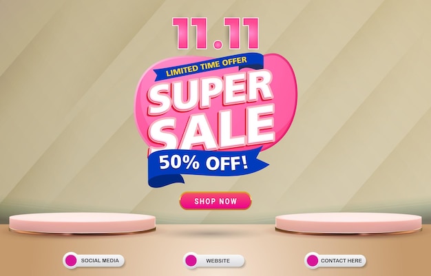 3d limited super sale template banner with blank space 3d podium for product with abstract brown and pink background design