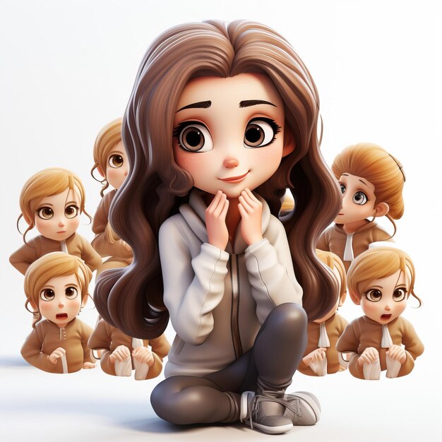 3D line stickers of a cute girl in multiple posses and ex