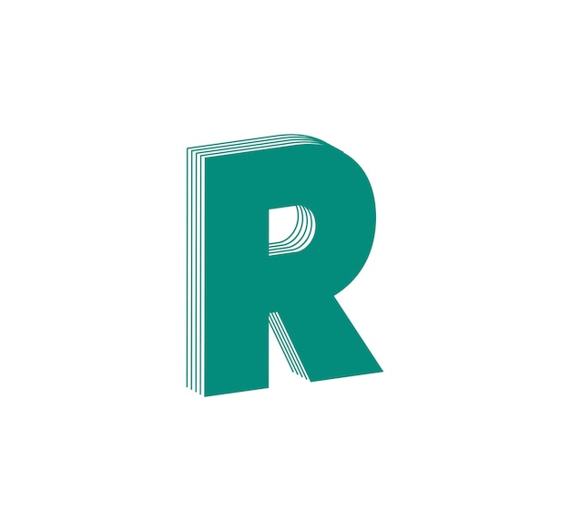 문자 R의 3D 선형 현대 로고. 라인 스트립 형태의 숫자. 선형 추상 디자인
