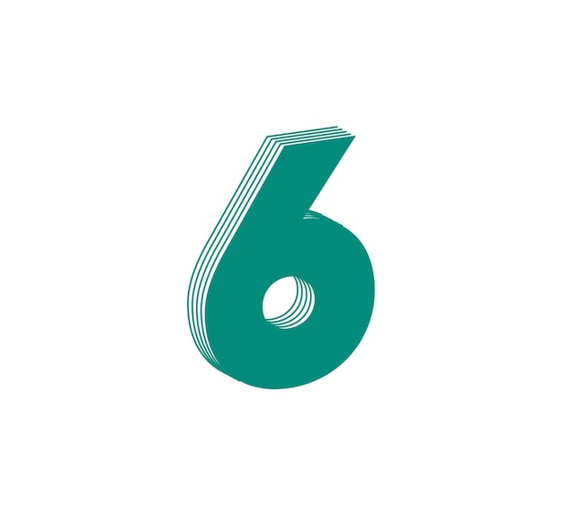 3D Linear modern logo of the number 6. Number in the form of a line strip. Linear abstract design