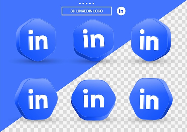 3d linkedin icon logo in modern style frame and polygon for social media icons logos