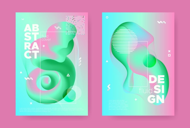 Vector 3d liquid shapes on gradient abstract posters collection