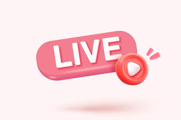3D live stream icon on social media browser emotion in cinema frame Social media playing video promote the idea of passive revenue generation 3D live entertainment icon vector render illustration