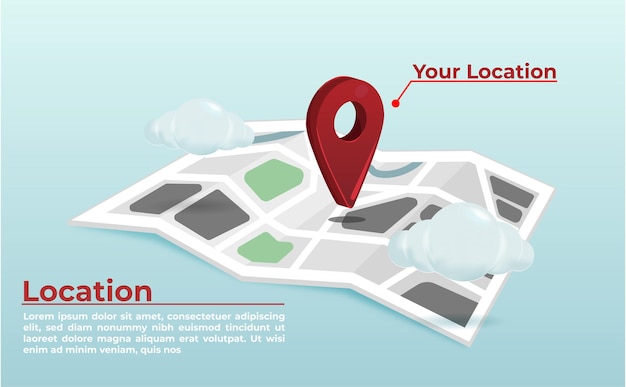 3d location icon with map mockup design