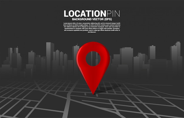 Vector 3d location pin marker on city road map. concept for gps navigation system infographic