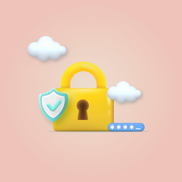 3d locked password field with padlock Vector