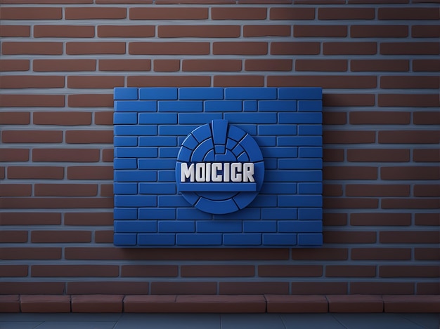 3d logo mockup on blue brick wall