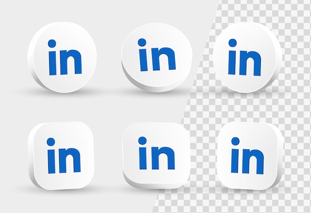 Vector 3d-logo van linkedin-pictogram in moderne witte cirkel en vierkant frame voor logo's van sociale media-pictogrammen
