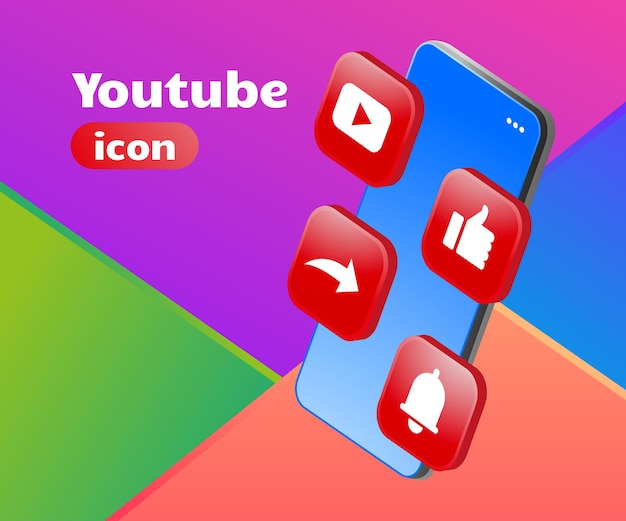 3d logo youtube icon with smartphone