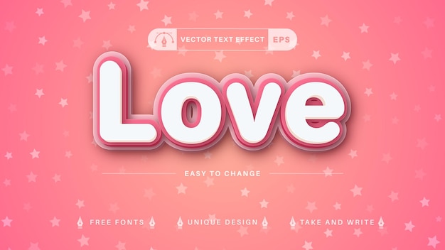 Редактируемые текстовые эффекты 3D Love, стили шрифтов Valentine, нежные надписи