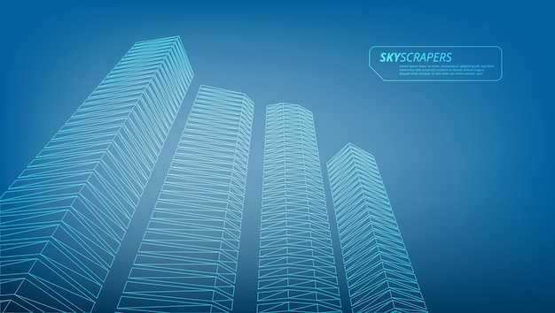 3D Low Poly Wireframe Город небоскребов