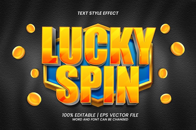 Vector 3d lucky spin text effect editable